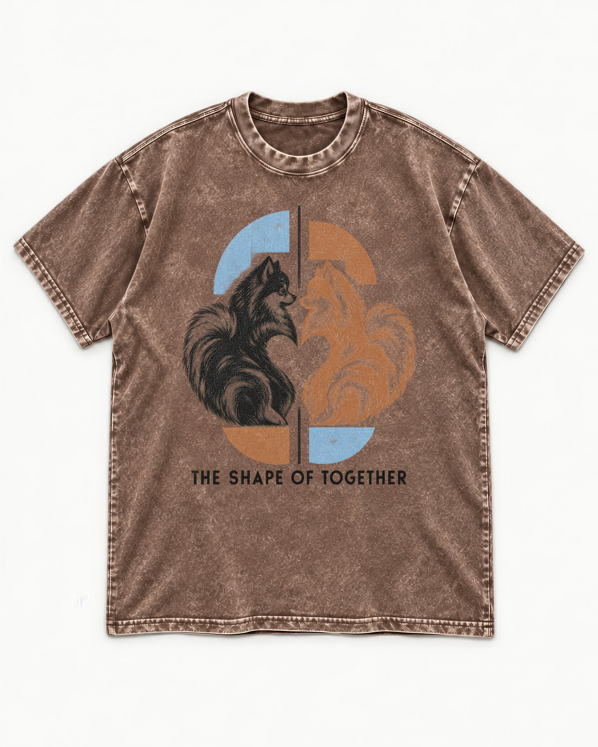 Pomeranian The Shape of Together Washed Tee in Coffee, flat lay product photo