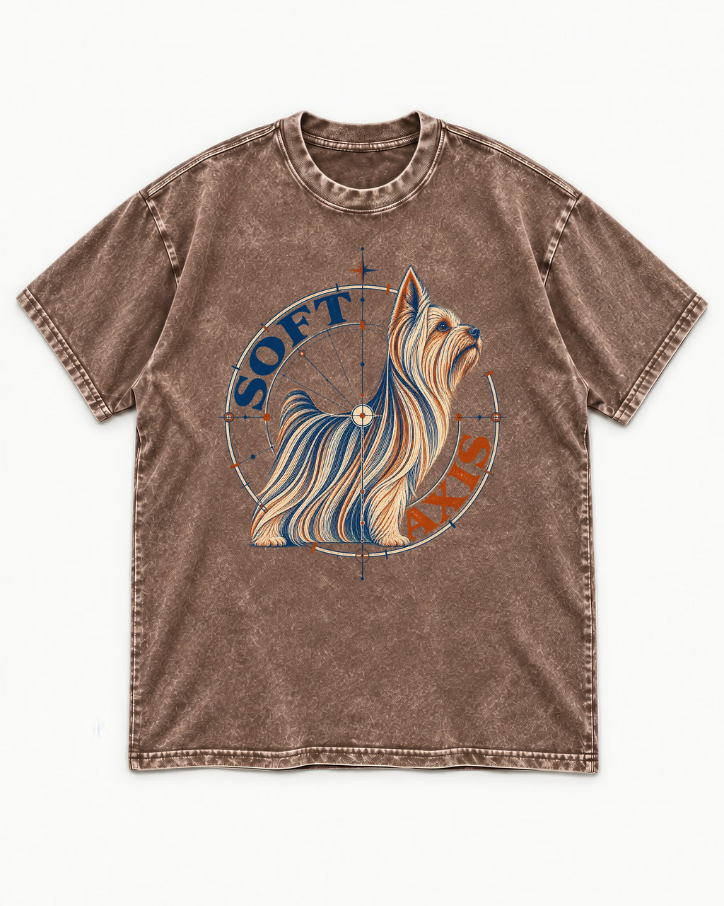 Soft Axis Yorkshire Terrier Washed Tee in Coffee, flat lay product photo