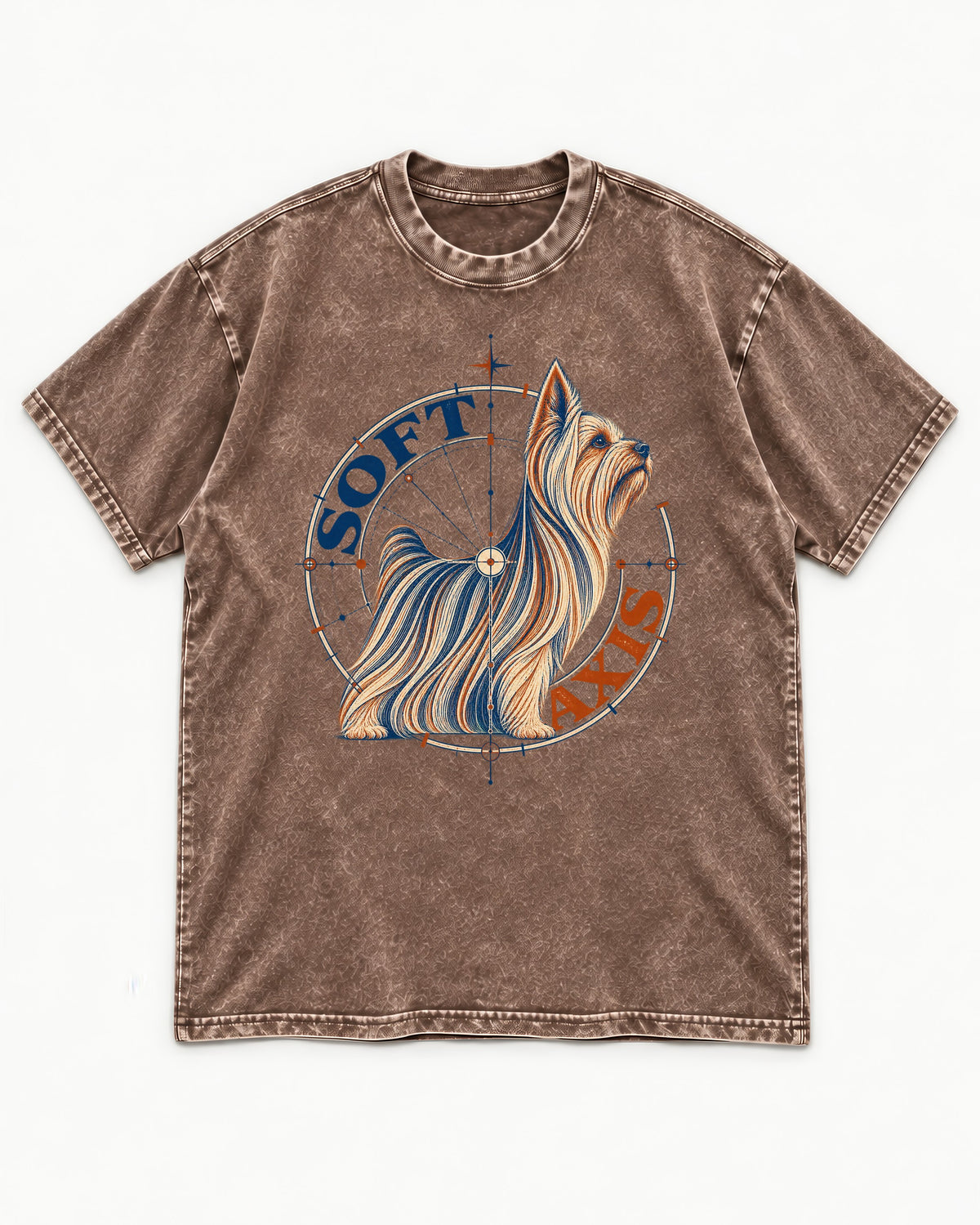 Soft Axis Yorkshire Terrier Washed Tee in Coffee, flat lay product photo