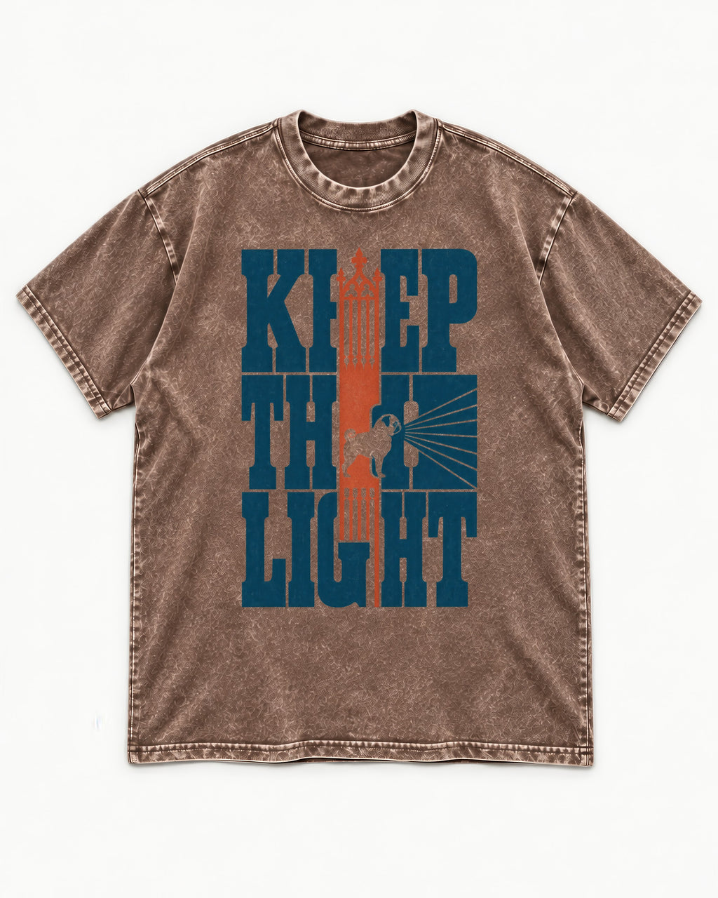 Keep the Pug Fight Washed Tee in Coffee, flat lay product photo