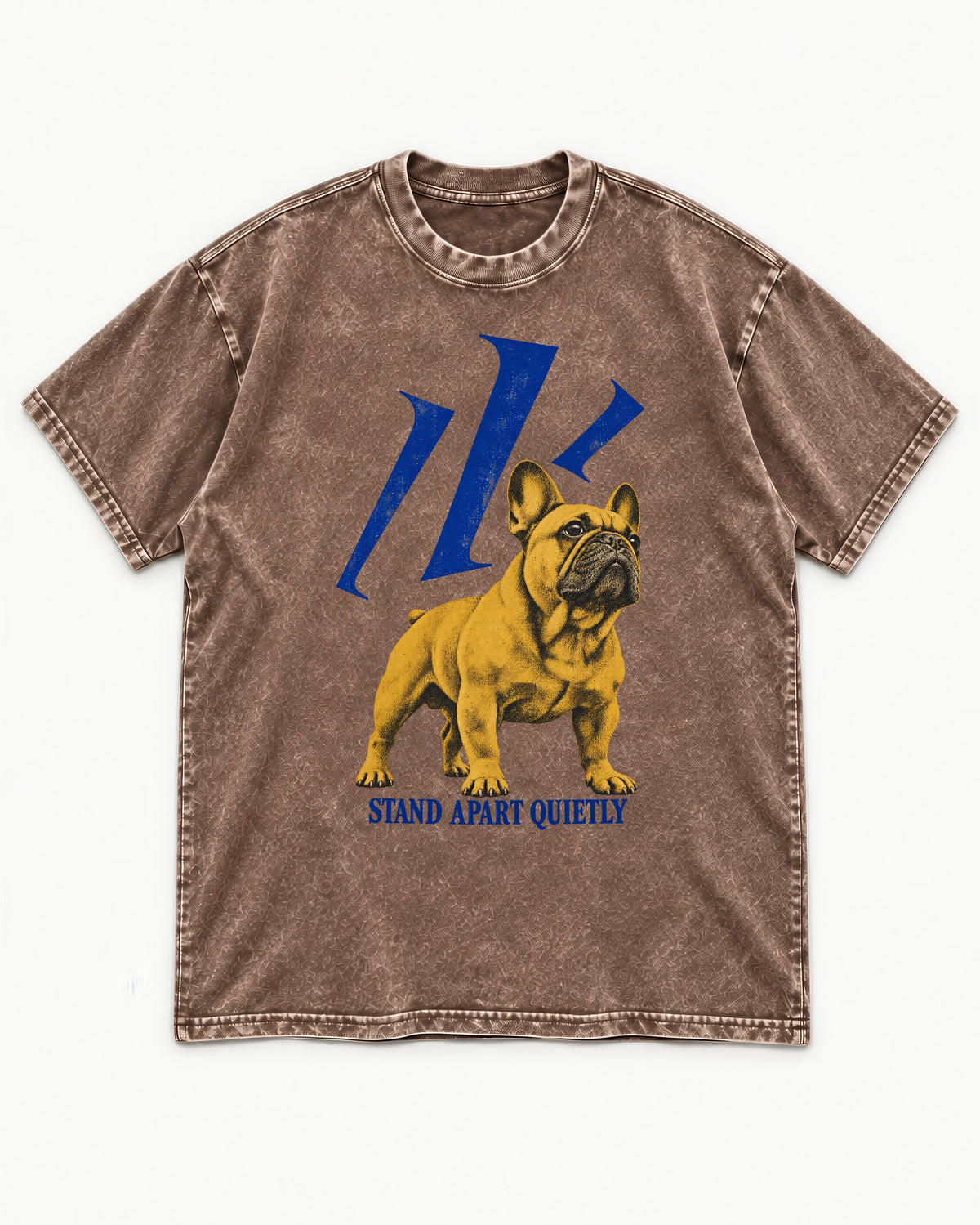 Frenchie Stand Apart Quietly Washed Tee in Coffee, flat lay product photo