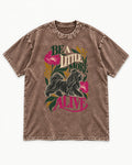 Shih Tzu Be a Little More Alive Botanical Graphic Washed Tee in Coffee, flat lay product photo