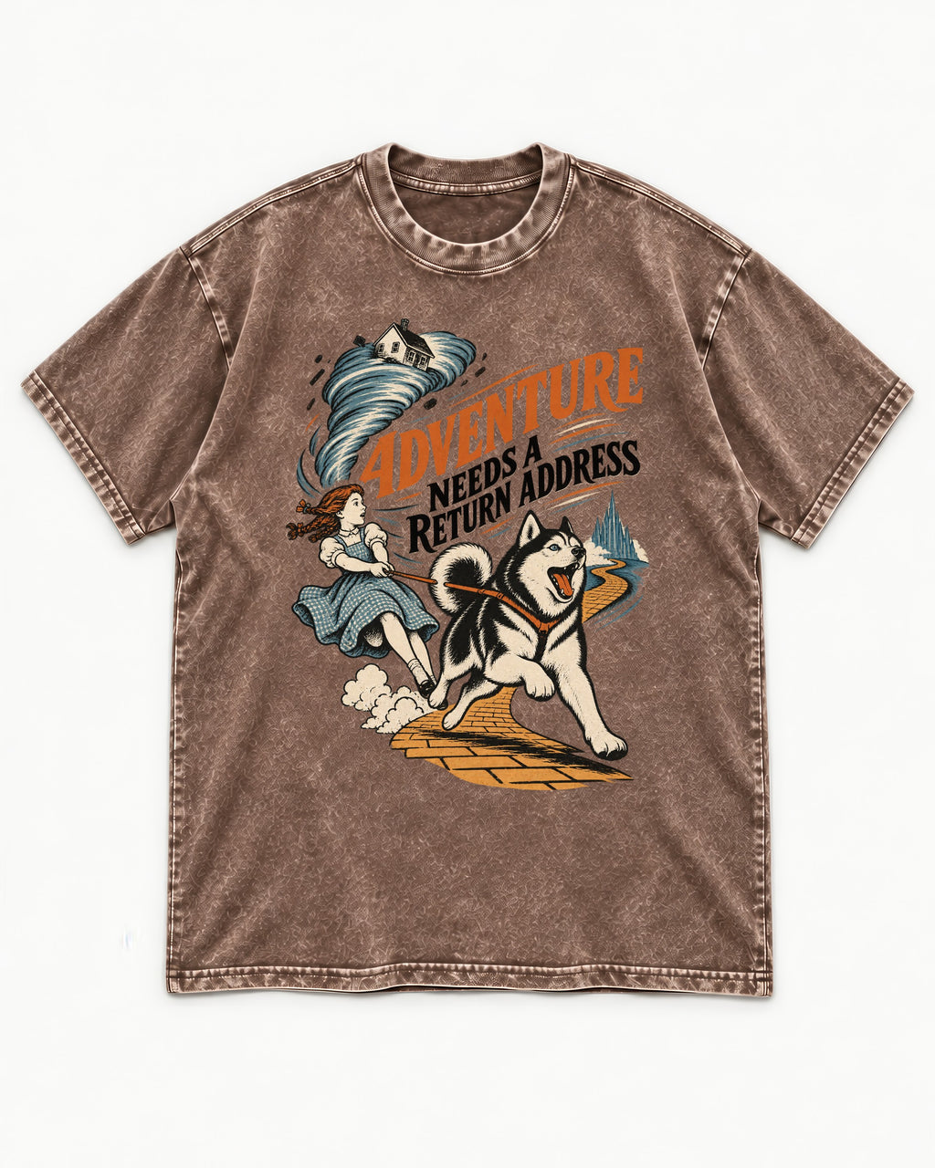 Husky Needs a Return Address Washed Tee in Coffee, flat lay product photo