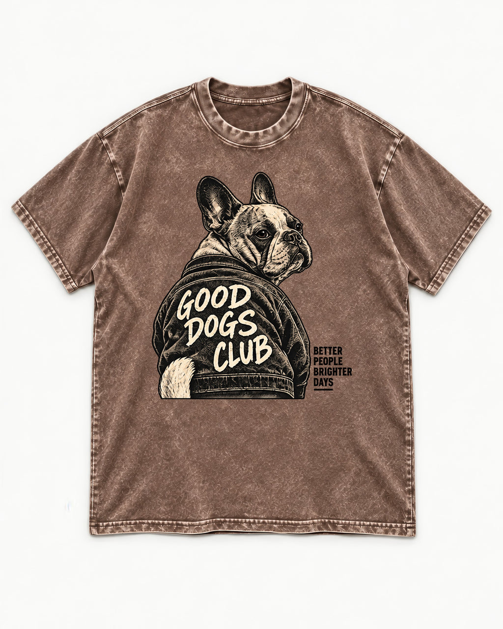 Good Frenchie Club Washed Tee in Coffee, flat lay product photo