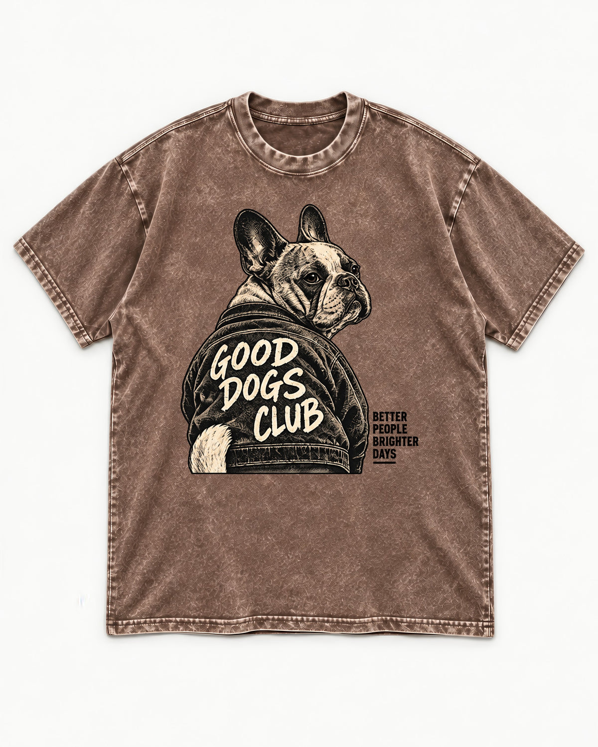 Good Frenchie Club Washed Tee in Coffee, flat lay product photo