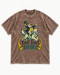 Golden Retriever Toot Toot Bad Idea Washed Tee in Coffee, flat lay product photo