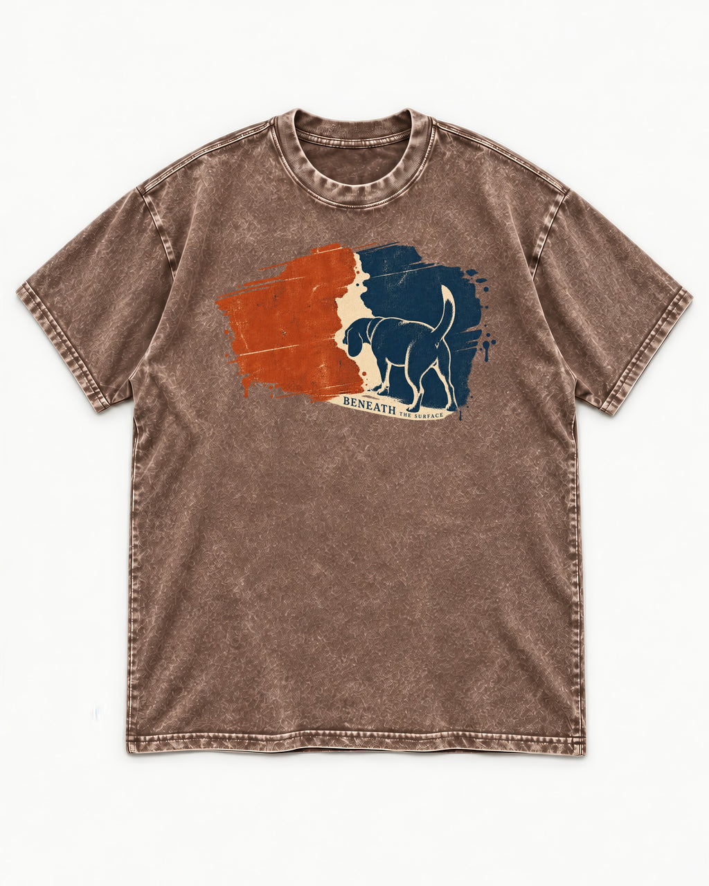 Beagle Beneath The Surface Scent Trail Washed Tee in Coffee, flat lay product photo