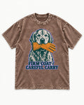 Golden Retriever Firm Coat Careful Carry Washed Tee in Coffee, flat lay product photo