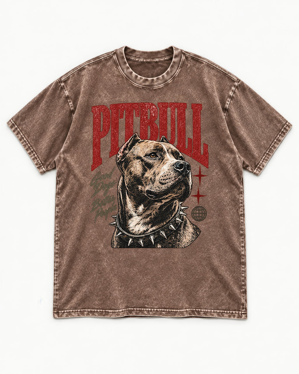 Pitbull Makes Better People Washed Tee in Coffee, flat lay product photo