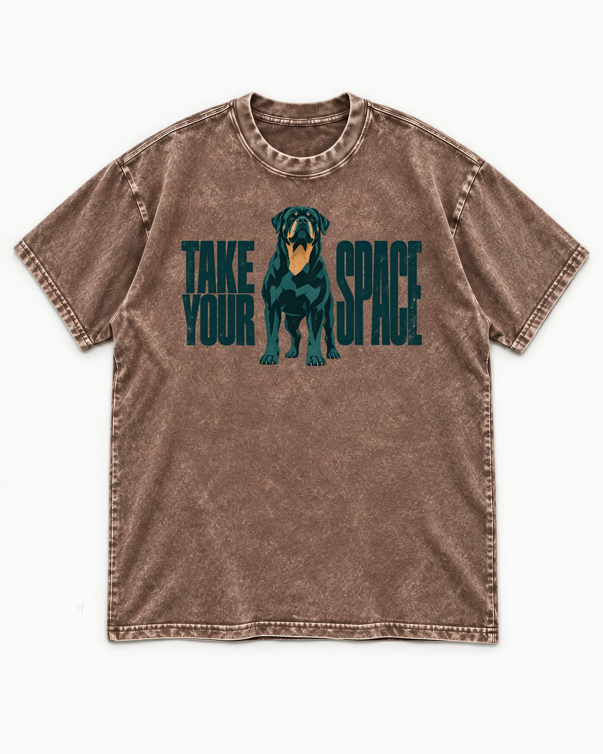 Rottweiler Take Your Space Washed Tee in Coffee, flat lay product photo