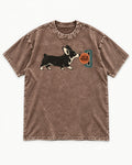 Corgi Pay in Presence Washed Tee in Coffee, flat lay product photo