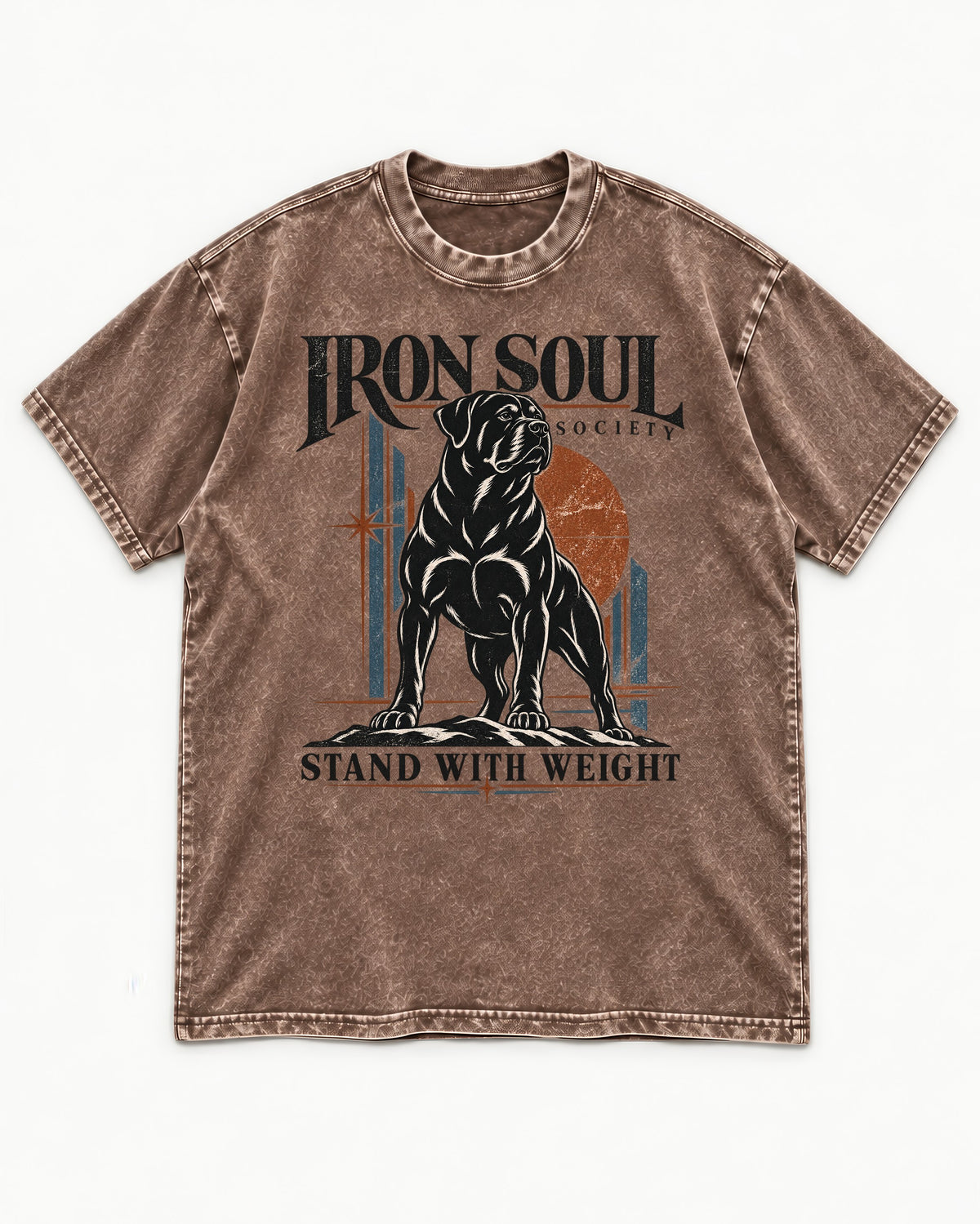 Rottweiler Iron Soul Society Washed Tee in Coffee, flat lay product photo