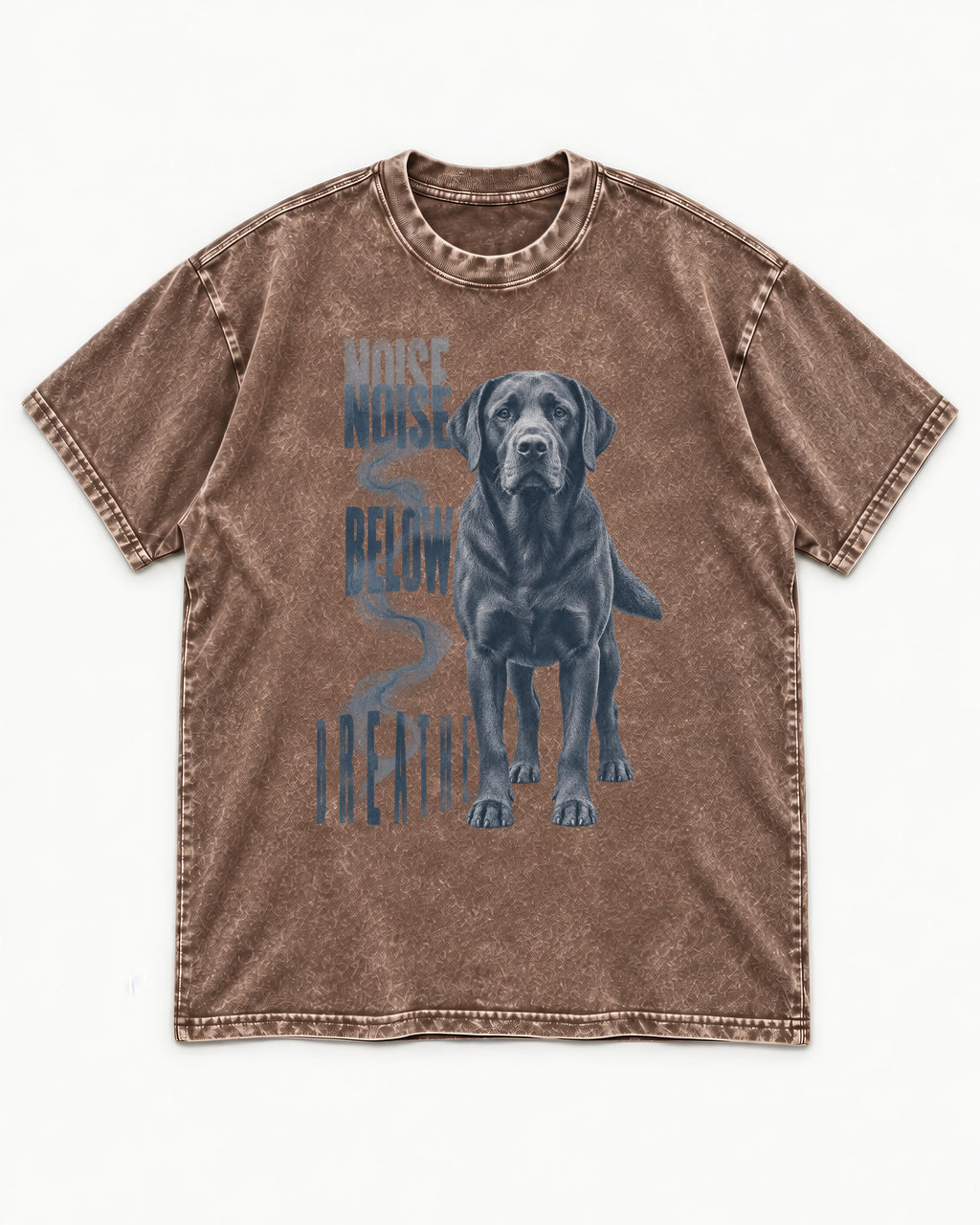 Labrador Retriever Breathe Below the Noise Washed Tee in Coffee, flat lay product photo