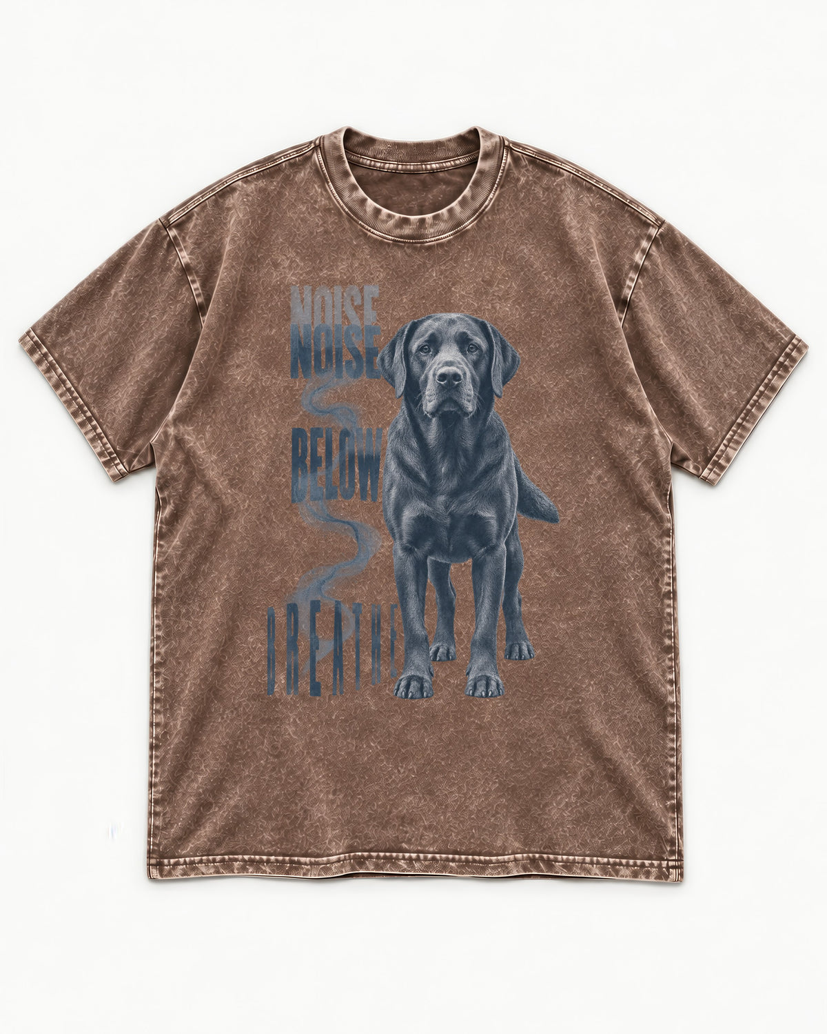 Labrador Retriever Breathe Below the Noise Washed Tee in Coffee, flat lay product photo