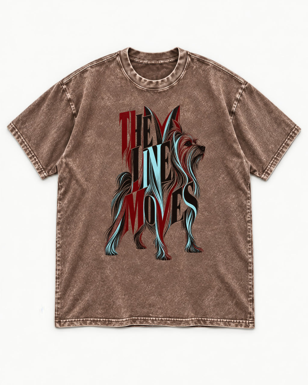 The One Moves Yorkshire Terrier Washed Tee in Coffee, flat lay product photo