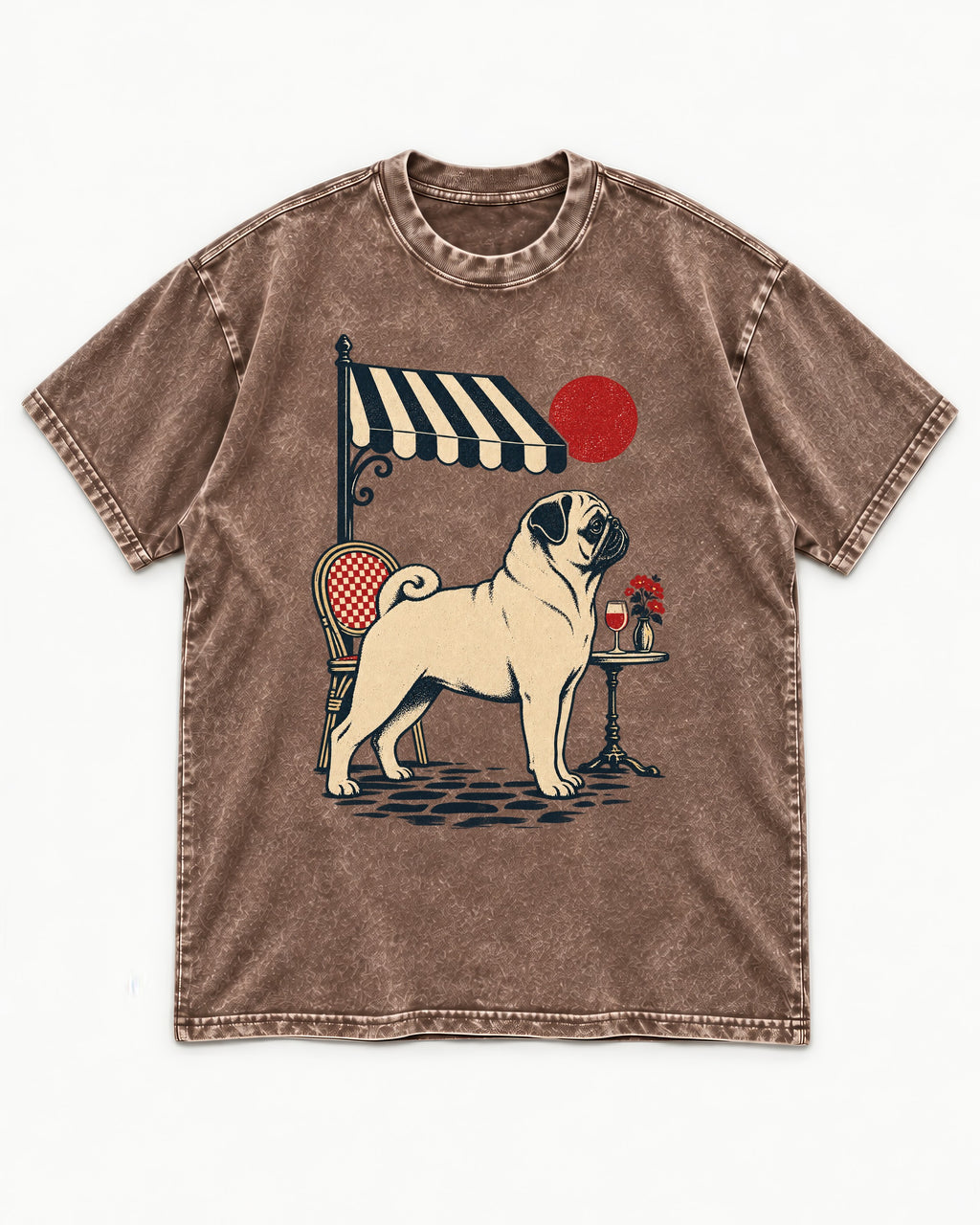 Pug Joie De Vivre Washed Tee in Coffee, flat lay product photo