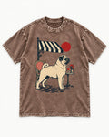 Pug Joie De Vivre Washed Tee in Coffee, flat lay product photo