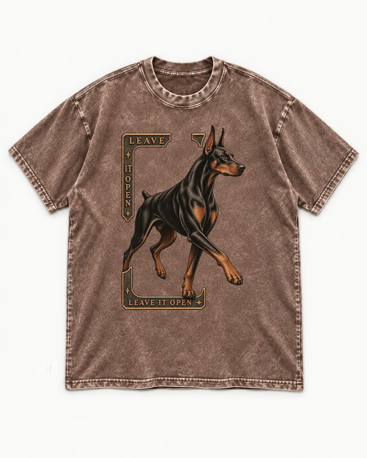 Leave It Open Doberman Washed Tee in Coffee, flat lay product photo