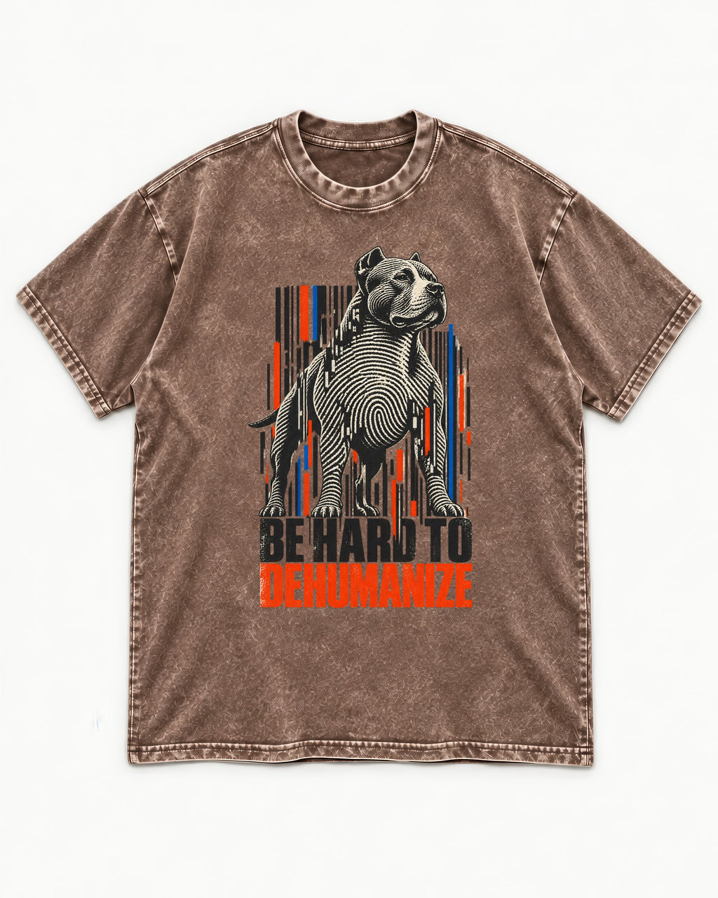 Pitbull Hard to Dehumanize Washed Tee in Coffee, flat lay product photo