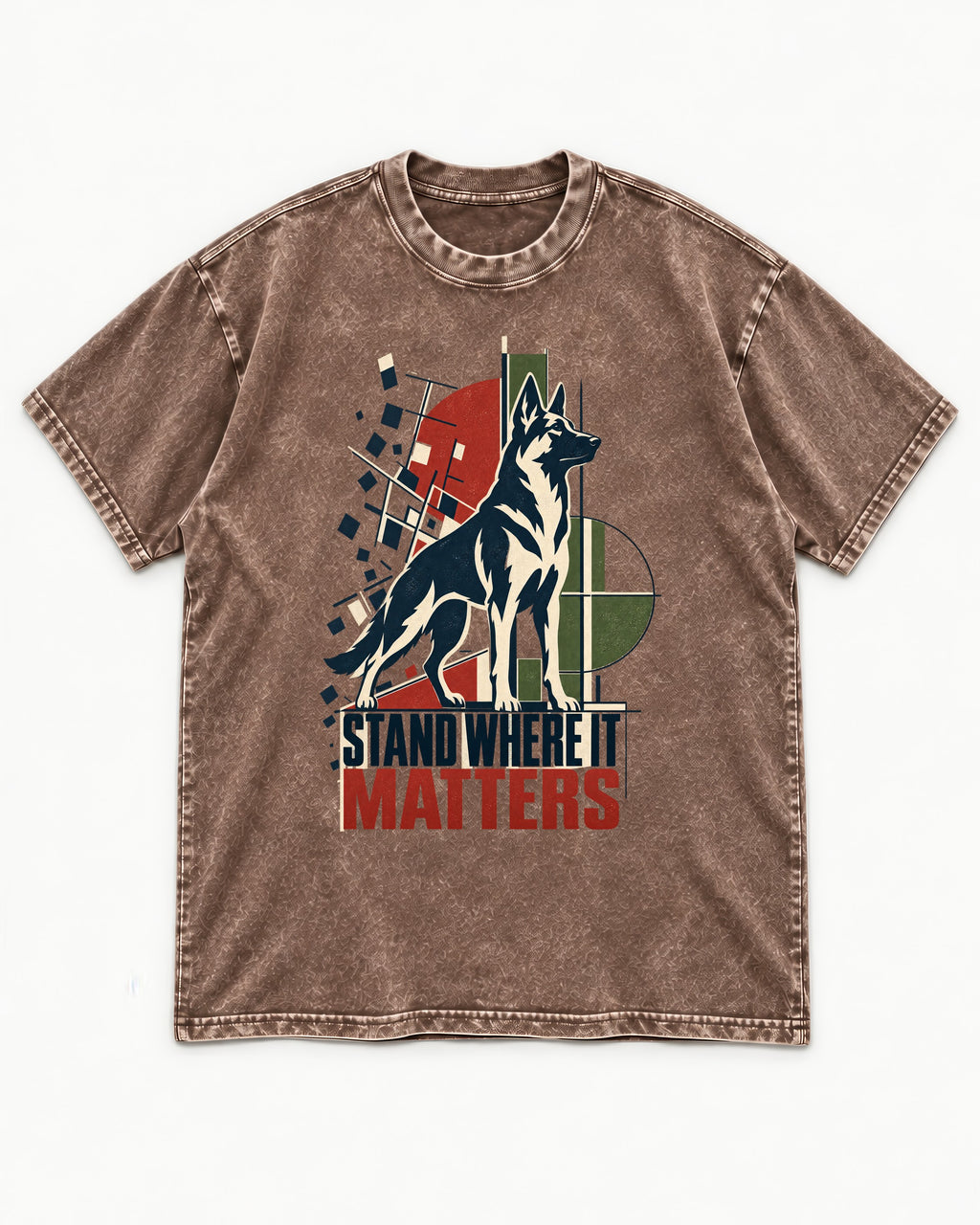 Stand Where It Matters German Shepherd Dog Washed Tee in Coffee, flat lay product photo