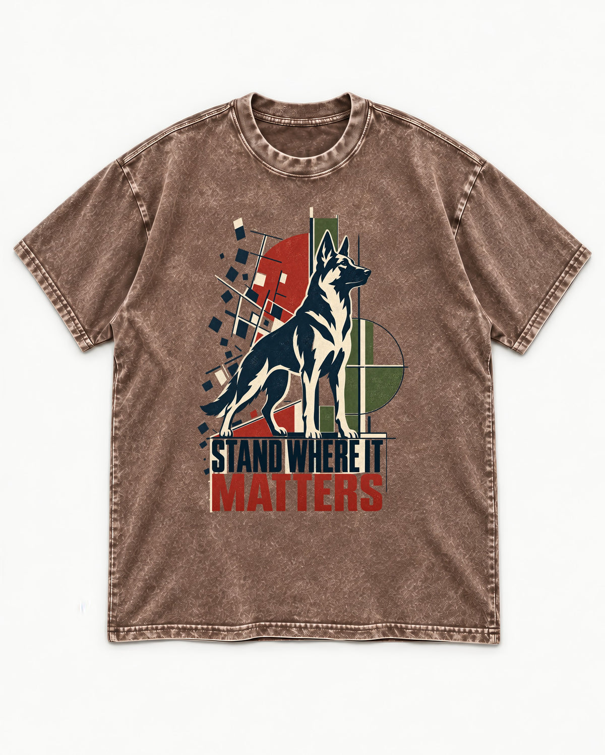 Stand Where It Matters German Shepherd Dog Washed Tee in Coffee, flat lay product photo