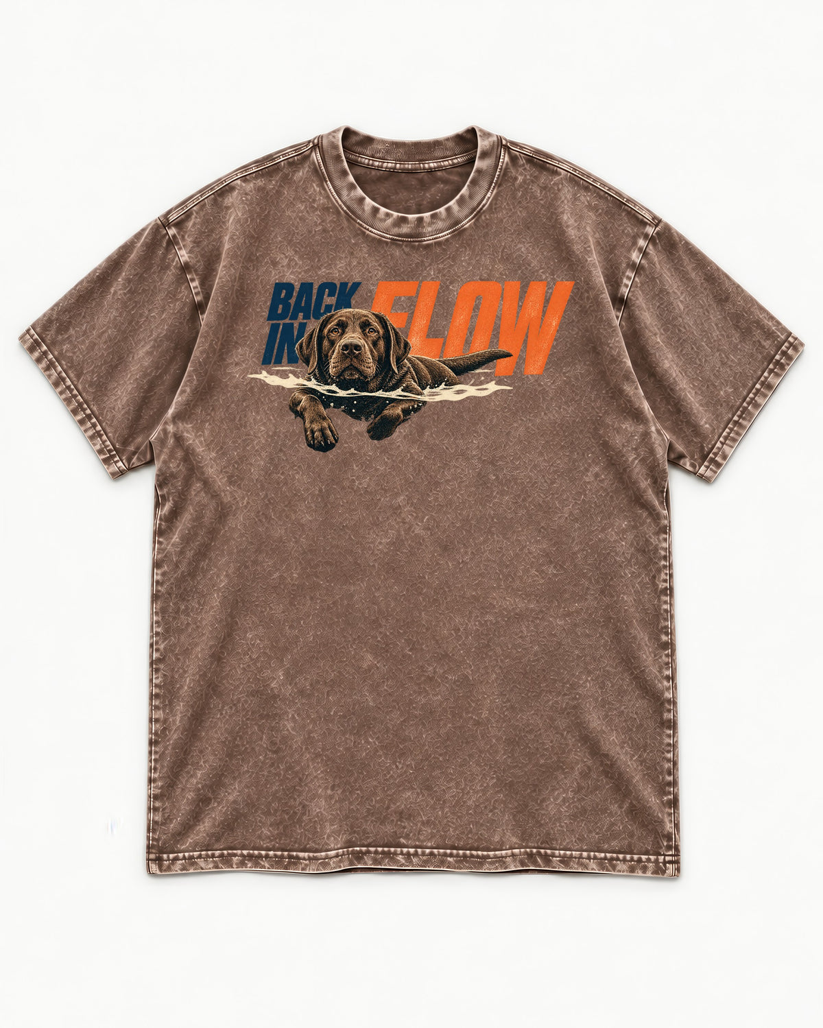 Labrador Retriever Back in Flow Washed Tee in Coffee, flat lay product photo