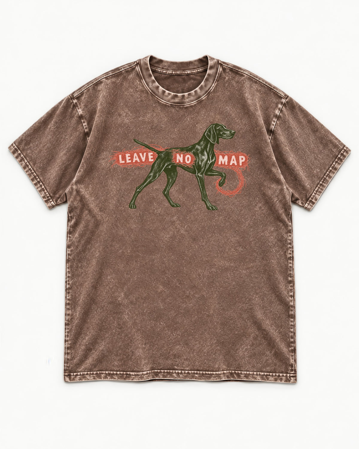 Leave No Map German Shorthaired Pointer Washed Tee in Coffee, flat lay product photo