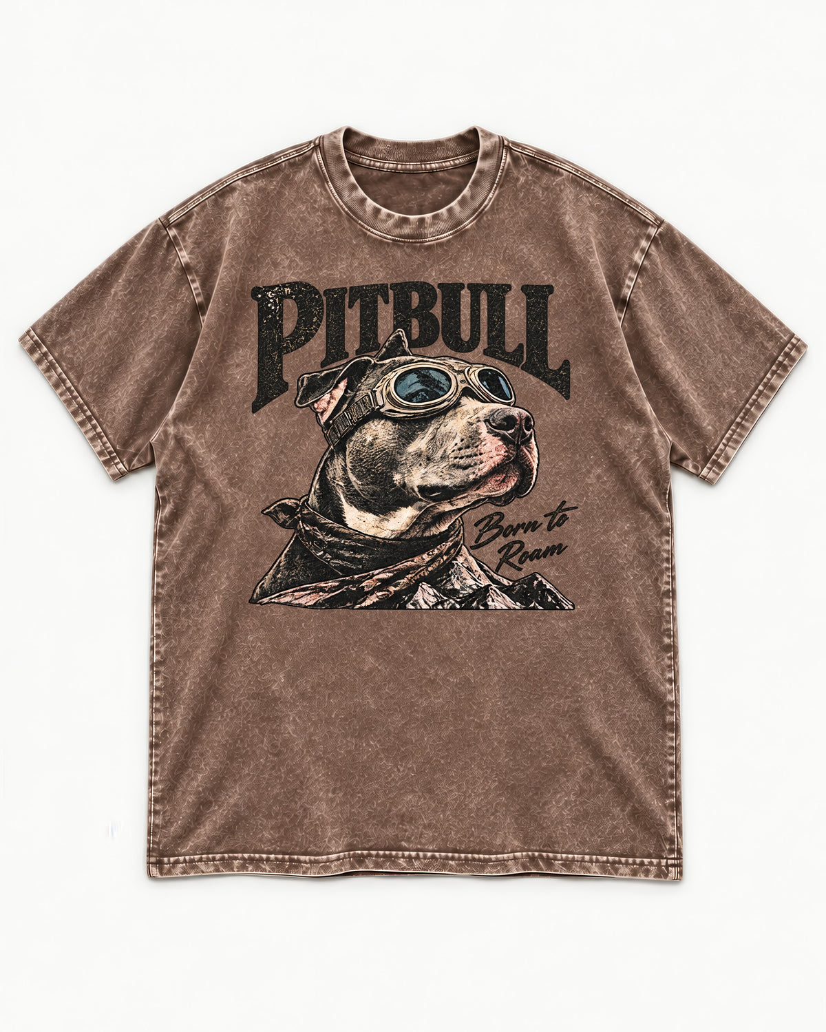Pitbull Born to Roam Washed Tee in Coffee, flat lay product photo