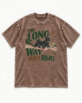 Shih Tzu Takes the Long Way Washed Tee in Coffee, flat lay product photo