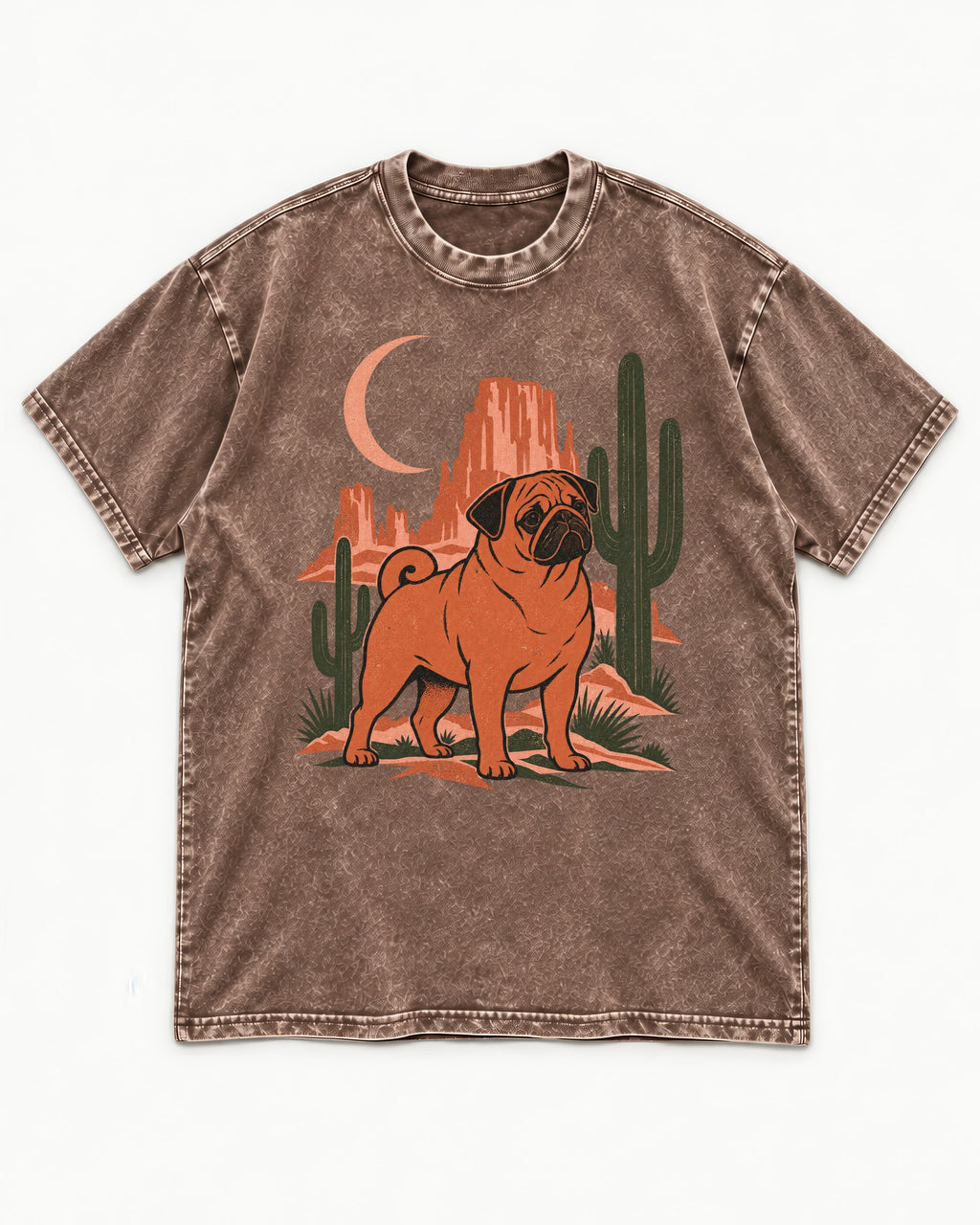 Pug Wild at Heart Washed Tee in Coffee, flat lay product photo