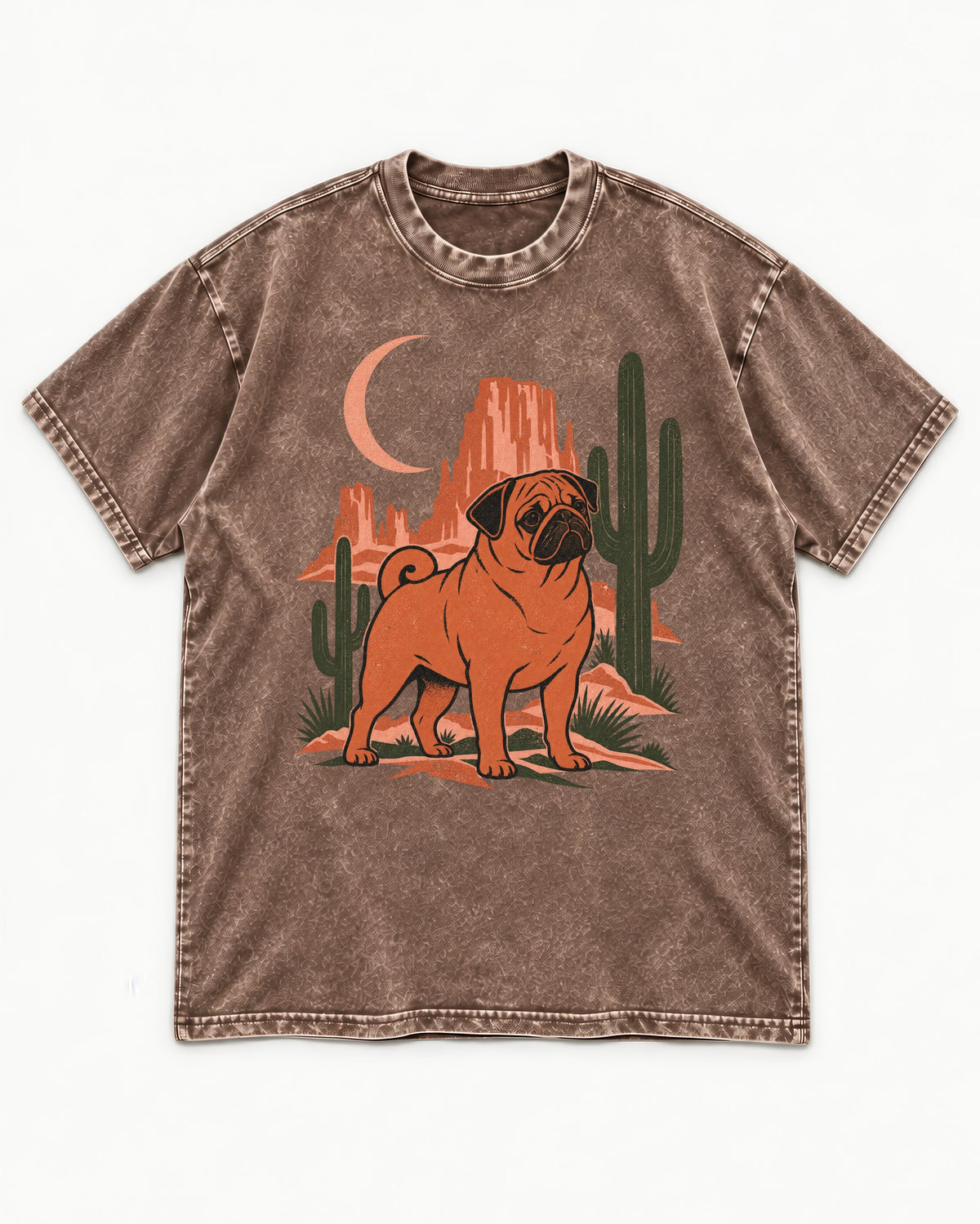 Pug Wild at Heart Washed Tee in Coffee, flat lay product photo