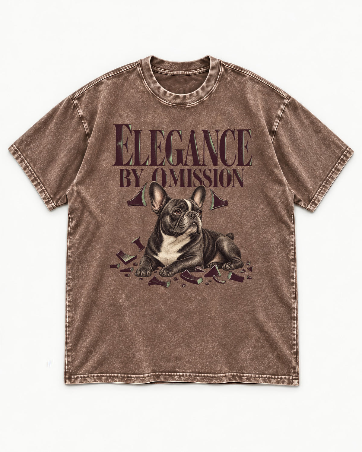 Frenchie Elegance by Omission Washed Tee in Coffee, flat lay product photo