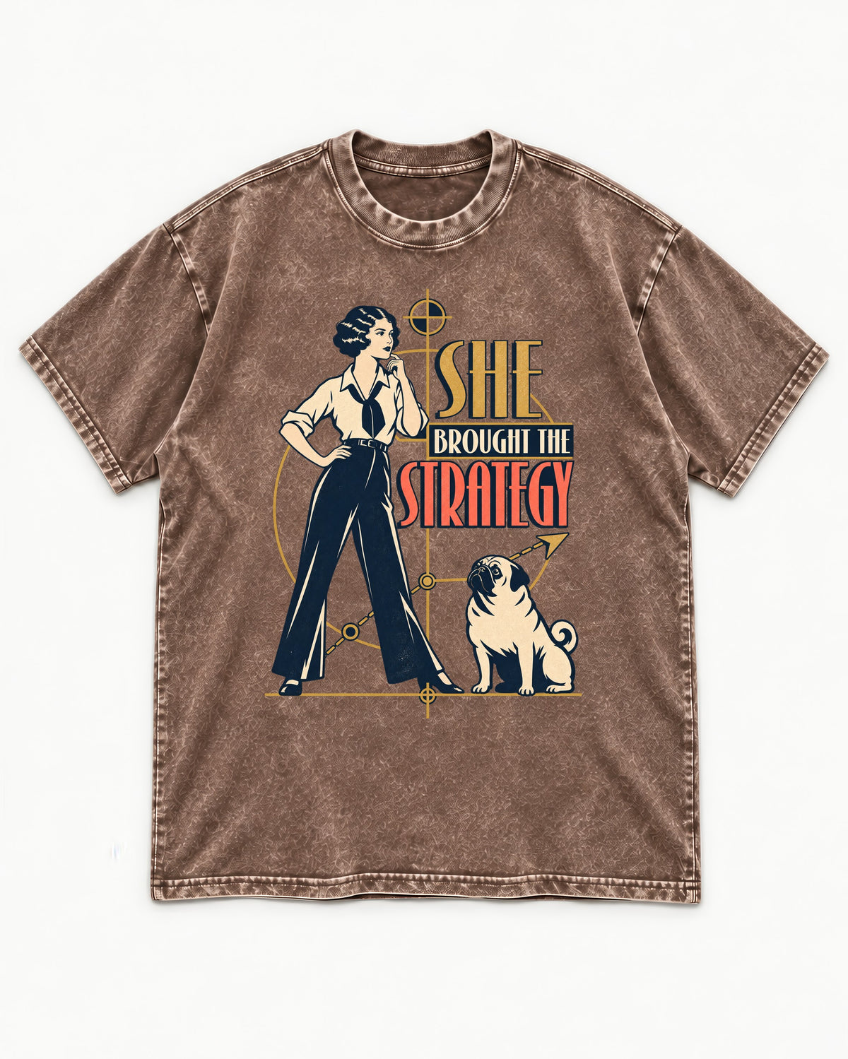 The Pug Strategy Washed Tee in Coffee, flat lay product photo