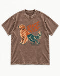 Golden Retriever Rise Through Quiet Washed Tee in Coffee, flat lay product photo