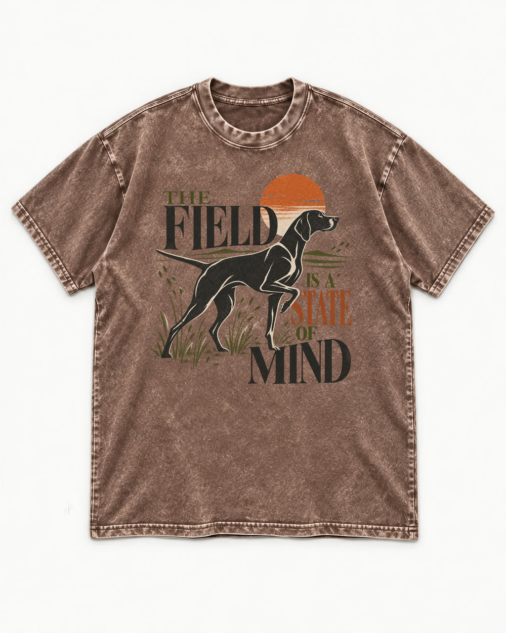 German Shorthaired Pointer Field State of Mind Washed Tee in Coffee, flat lay product photo