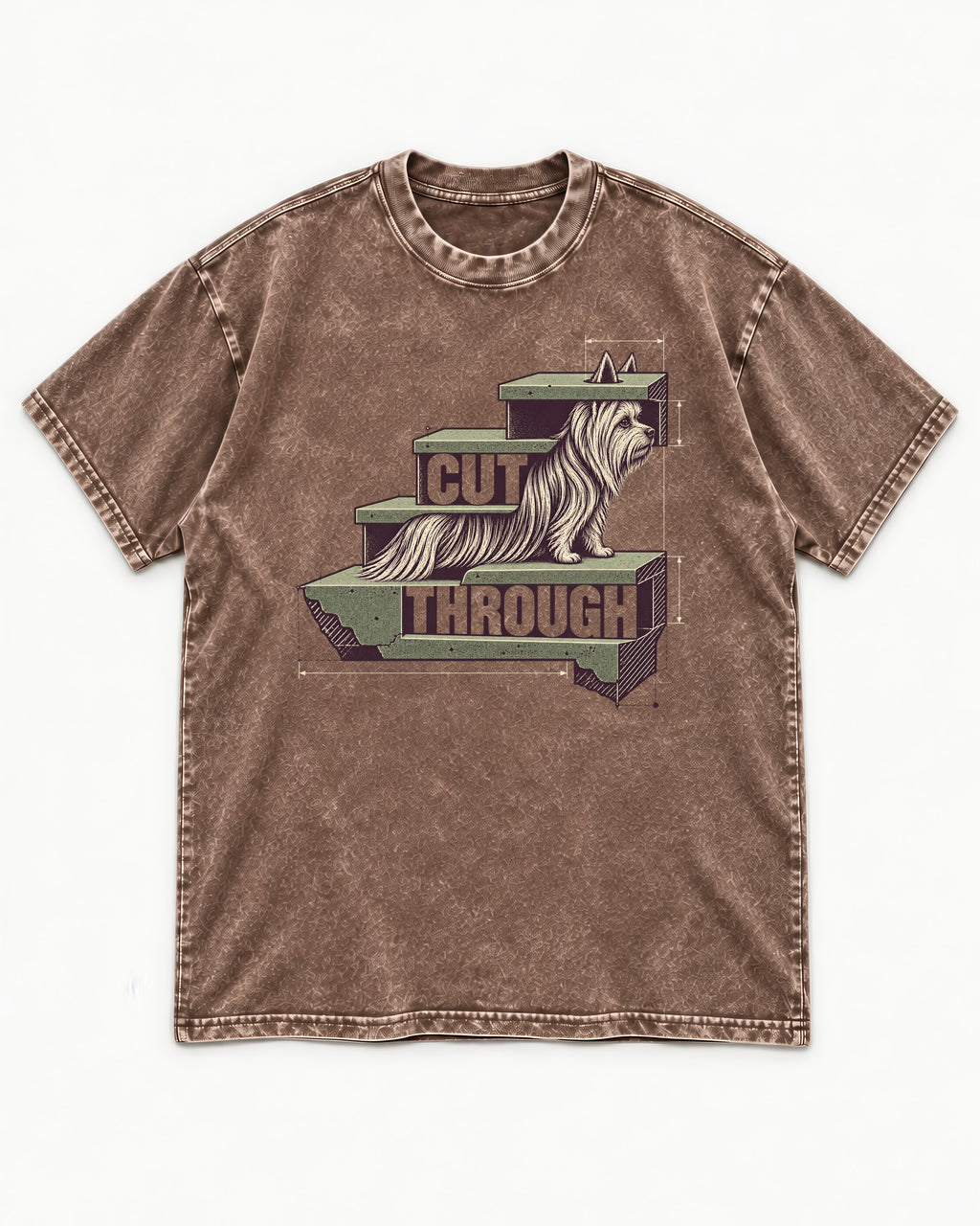 Yorkshire Terrier Cut Through Washed Tee in Coffee, flat lay product photo