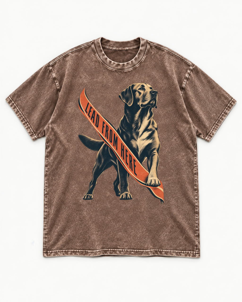 Lead From Here Labrador Retriever Washed Tee in Coffee, flat lay product photo