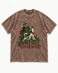 Husky Aim First Explain Never Washed Tee in Coffee, flat lay product photo