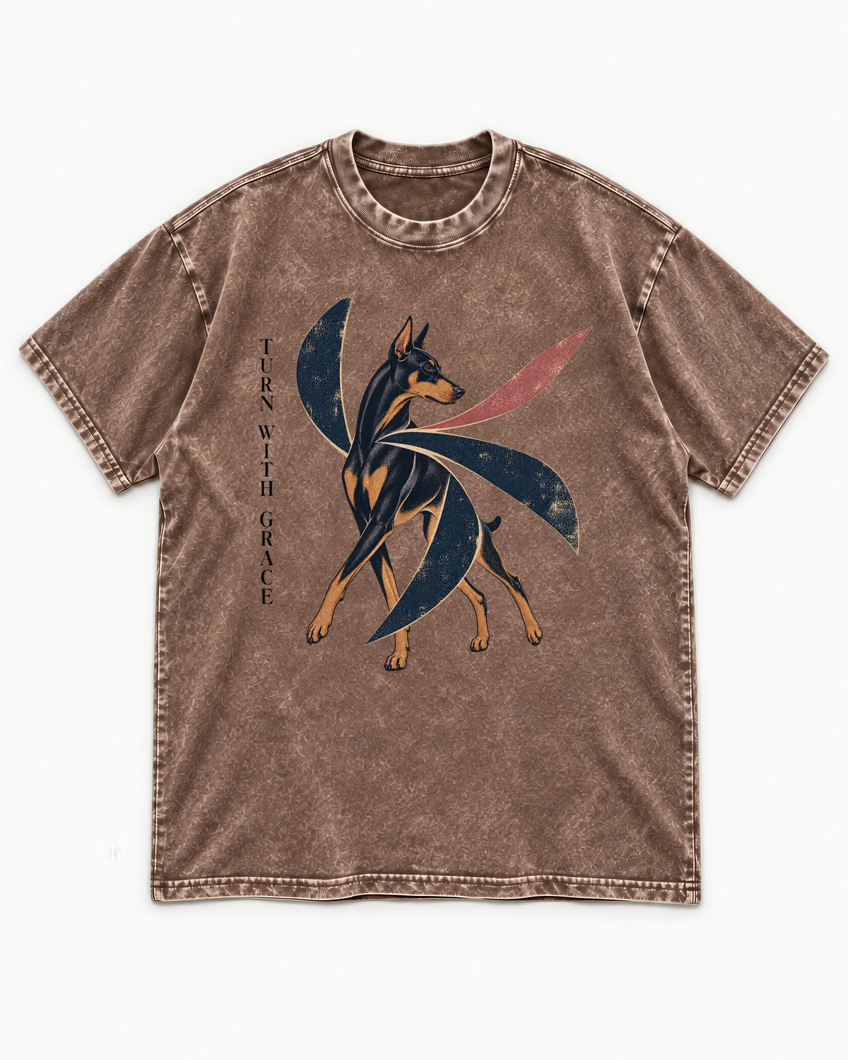 Turn with Doberman Grace Washed Tee in Coffee, flat lay product photo