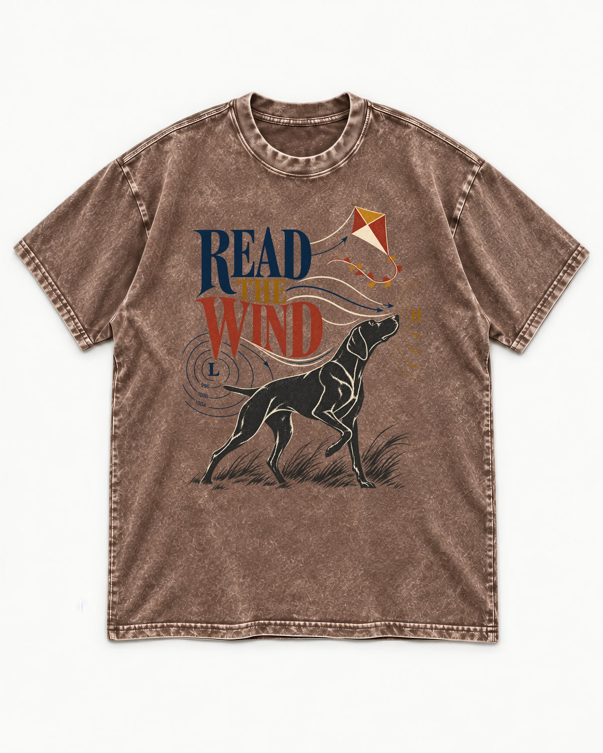 Read the Wind German Shorthaired Pointer Washed Tee in Coffee, flat lay product photo