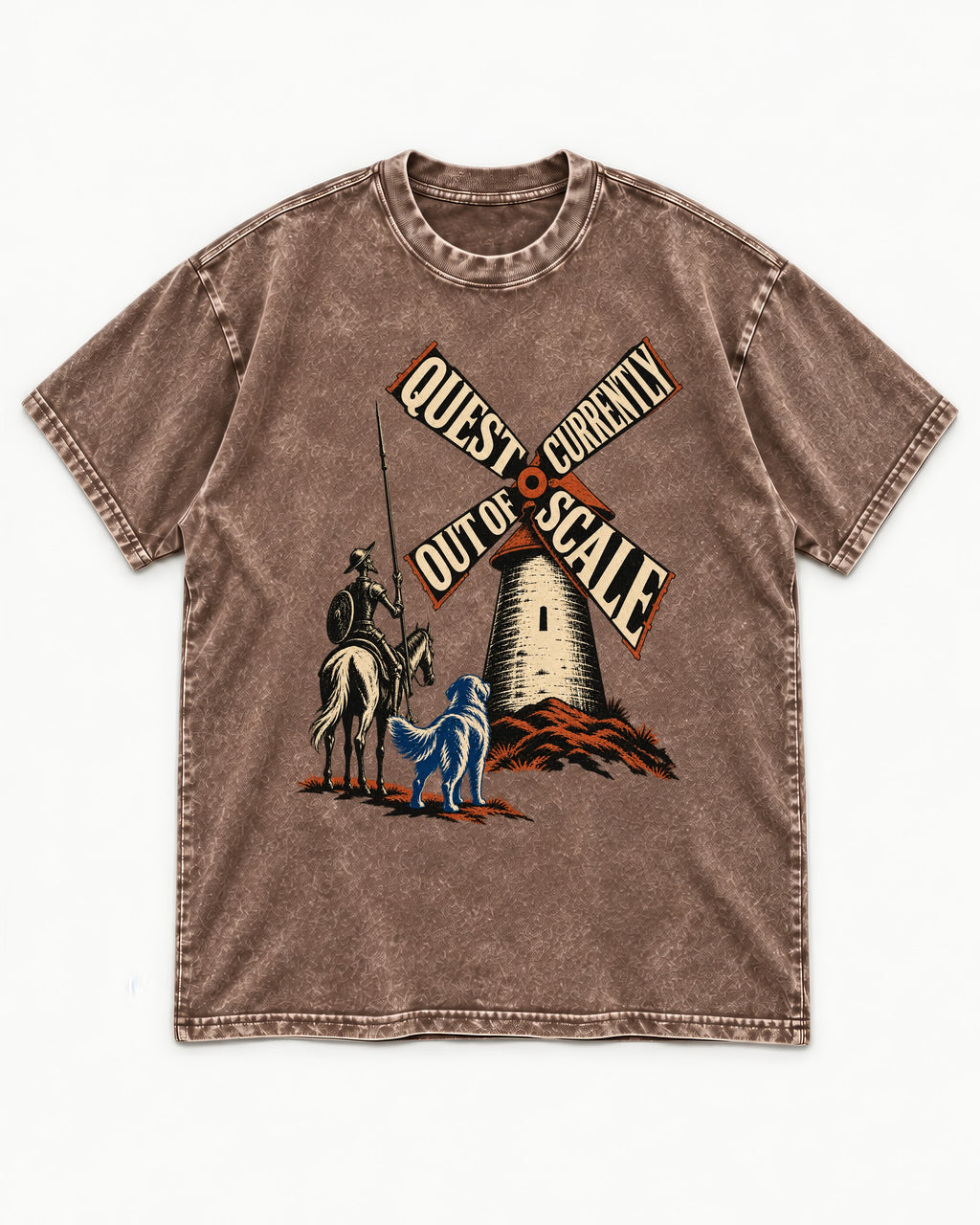 Golden Retriever Quest Out of Scale Washed Tee in Coffee, flat lay product photo