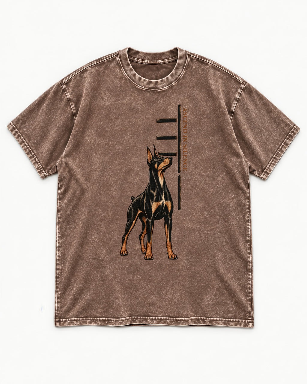 Doberman Ascend in Silence Washed Tee in Coffee, flat lay product photo