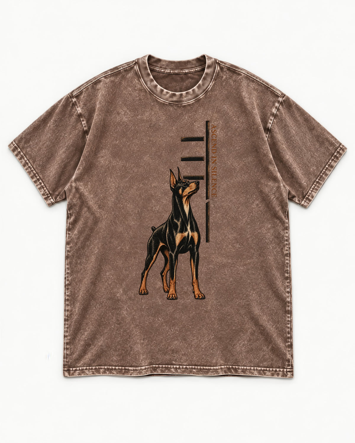 Doberman Ascend in Silence Washed Tee in Coffee, flat lay product photo