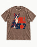 Full Stop for Boston Terrier Washed Tee in Coffee, flat lay product photo