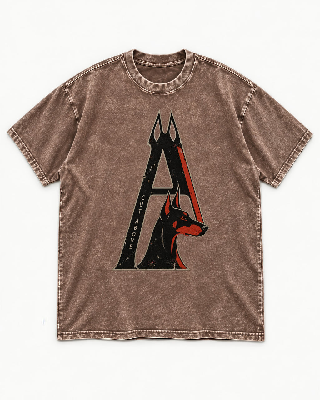 Doberman A Cut Above Washed Tee in Coffee, flat lay product photo