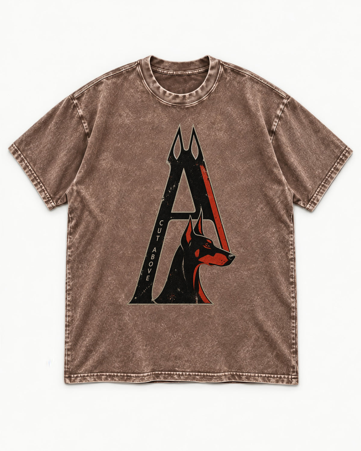 Doberman A Cut Above Washed Tee in Coffee, flat lay product photo