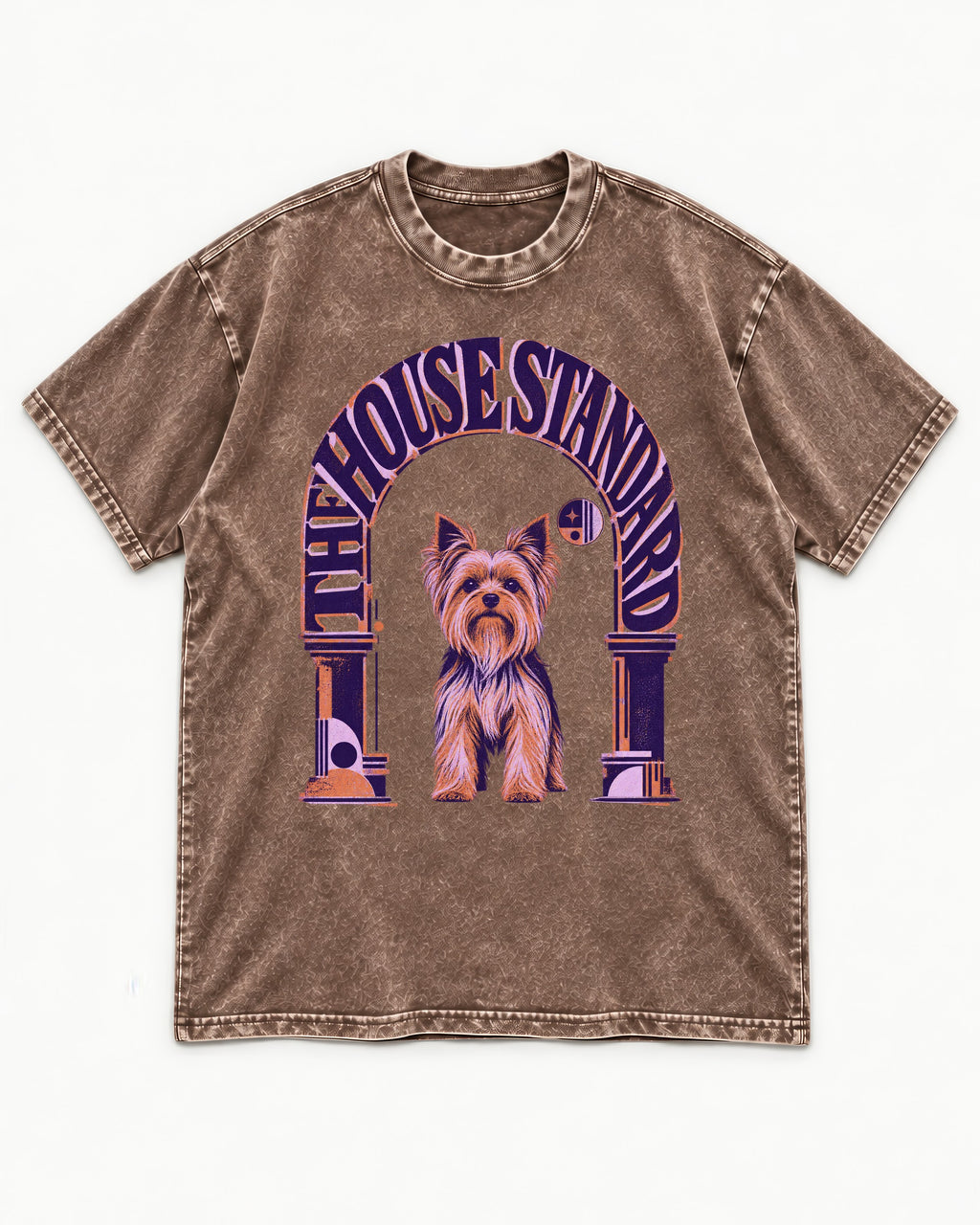 The Yorkshire Terrier House Standard Washed Tee in Coffee, flat lay product photo