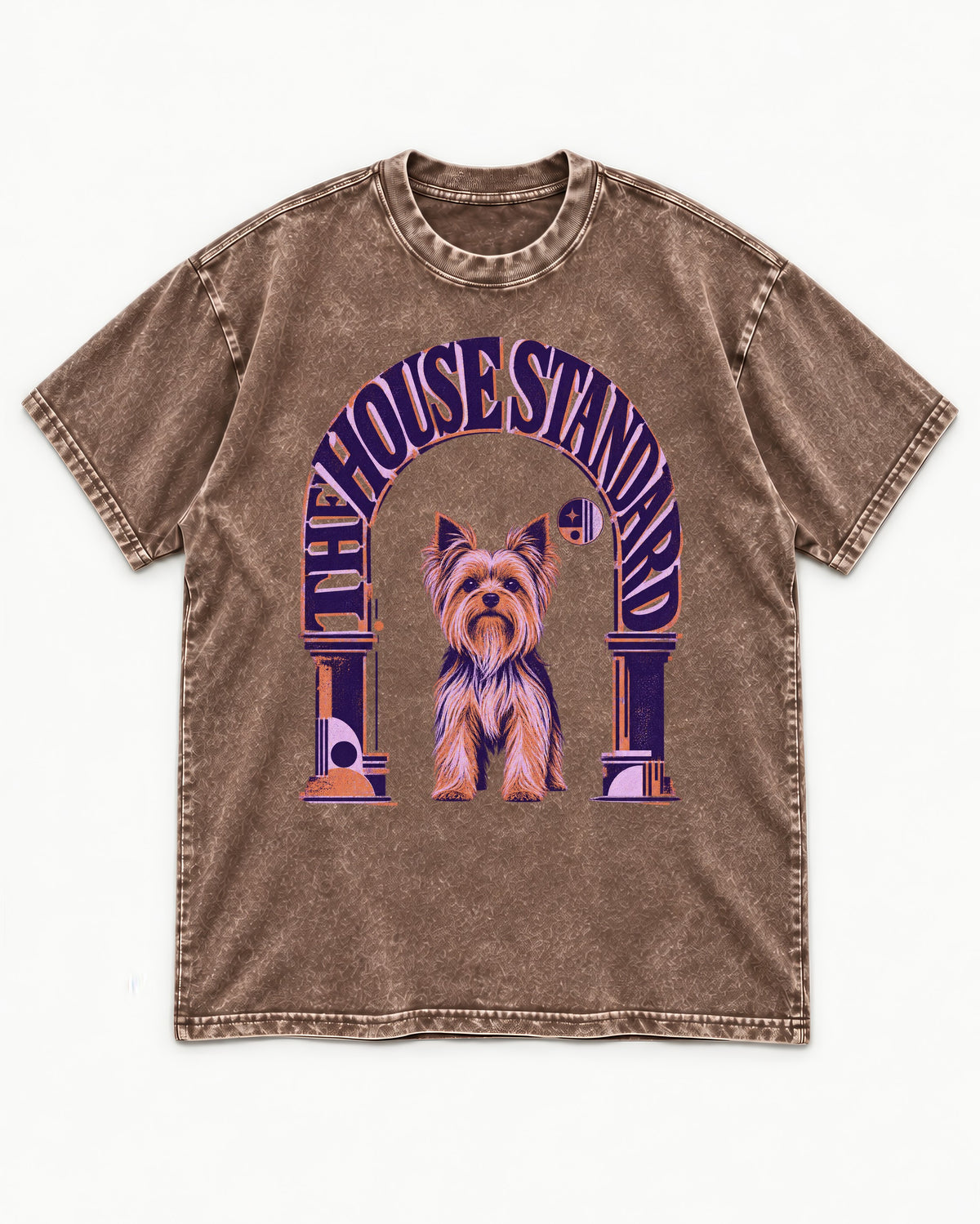 The Yorkshire Terrier House Standard Washed Tee in Coffee, flat lay product photo
