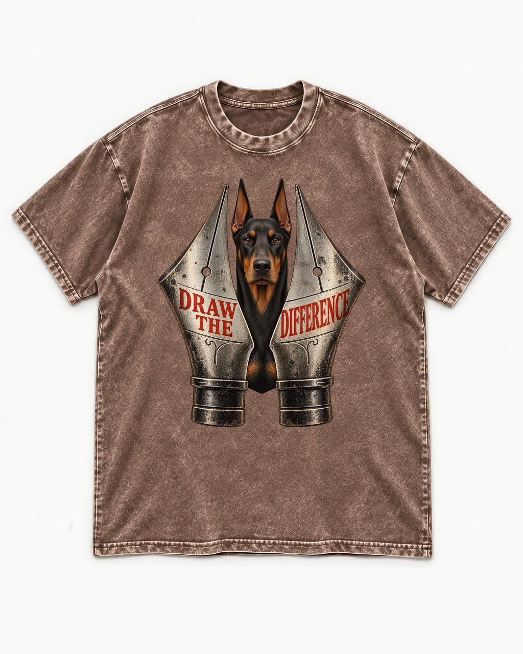 Doberman Draw the Difference Washed Tee in Coffee, flat lay product photo