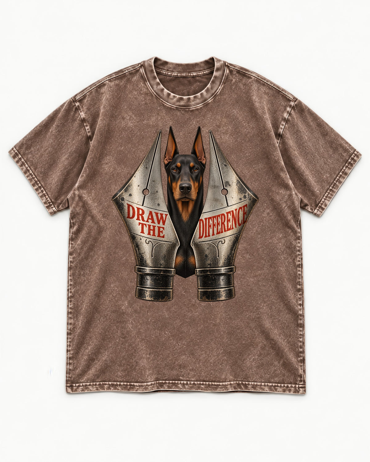 Doberman Draw the Difference Washed Tee in Coffee, flat lay product photo